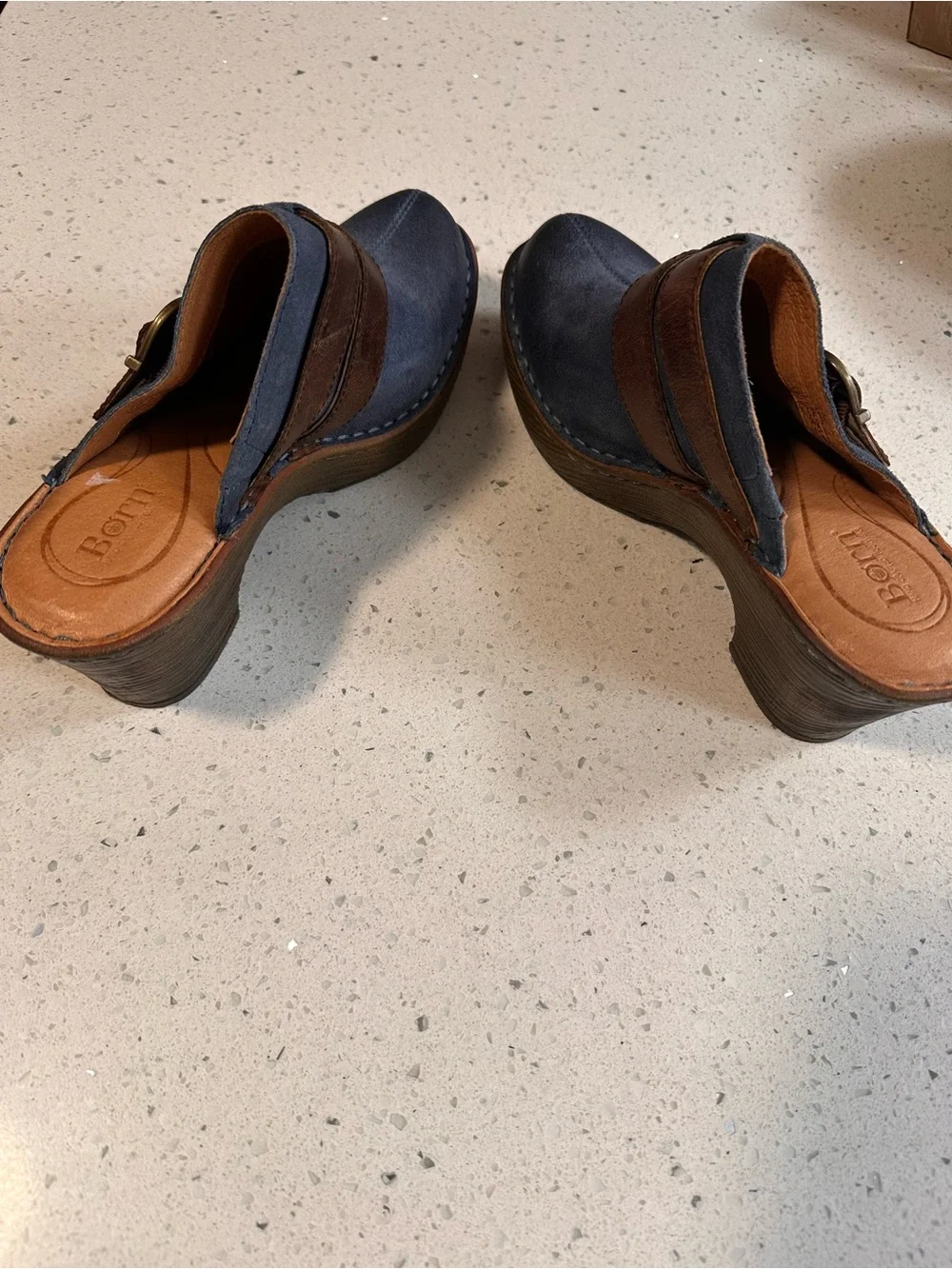 Born Blue Suede Leather Clogs Mules Double Buckle Slip On Heels Shoes Women’s 8 - Picture 7 of 15
